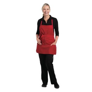 Chef Works Three Pocket Bib Apron Red