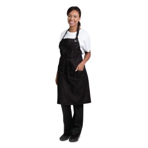 Chef Works Urban Corvallis Crosshatch Bib Apron Black and Burgundy