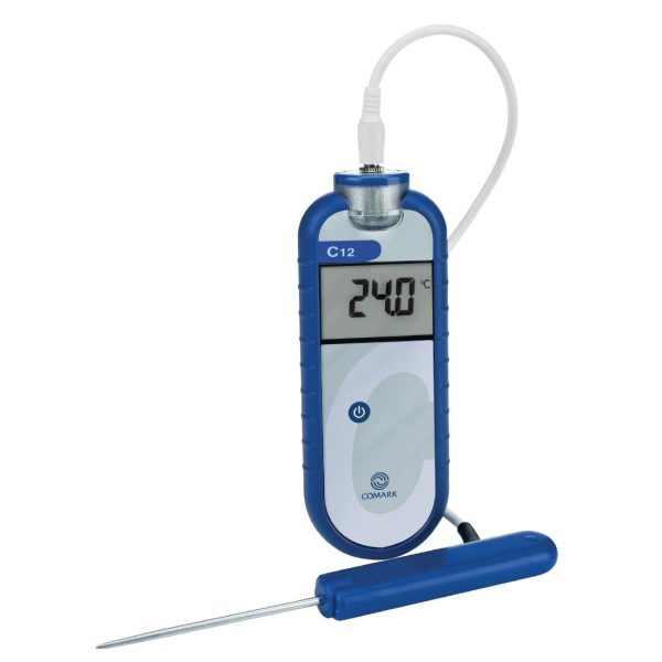 Range: -40 to +125°C. Features detachable probe.