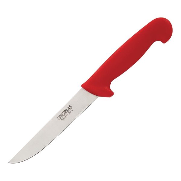 Blade length: 6". Weight: 110g. Red for raw meats