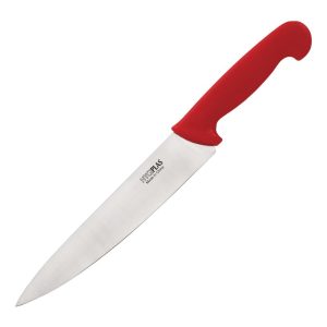 Blade length: 8.5". Weight: 150g. Red for raw meats