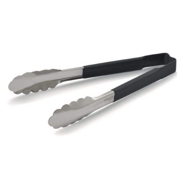 Stainless steel. Length: 241mm. Black handle for general use