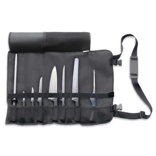Chefs Knife, Utility Knife, Fillet Knife, Boning Knife, Kitchen Knife, Peeling Knife, Utility Tongs, Steel and Roll Bag