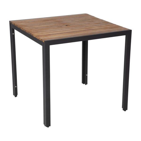 Powder coated steel frame. Acacia wood. 740 (H)x 800(W)x 800(D) mm