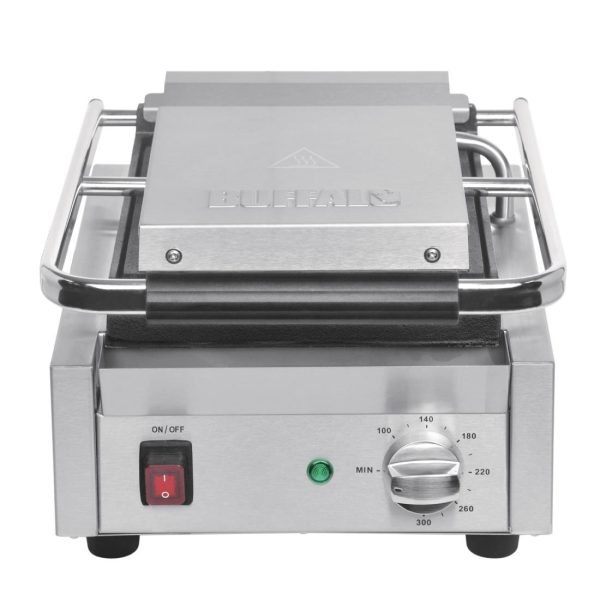 Power: 1.5kW. Single grill. Ribbed upper & lower plates