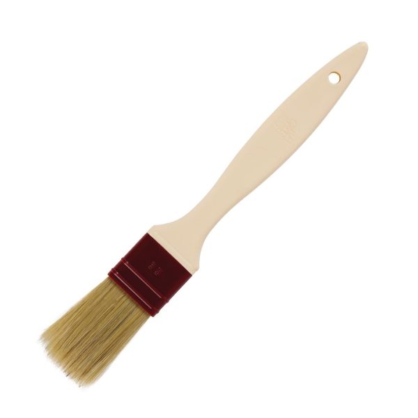 35mm wide bristles. Flat. Dishwasher proof plastic handle.