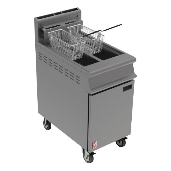 On Castors. Propane Gas Falcon Dominator are impeccable machines which are designed for optimum safety and performance, built for reliability and consistency for professional caterers, takeaways, restaurants and hotels. The stainless steel construction is attractive and easy to clean.