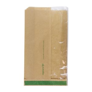 Vegware Compostable Kraft Greaseproof Food Bags With PLA Window 280 x 150mm (Pack of 1000)