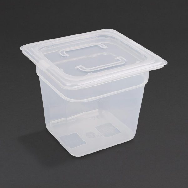 Capacity: 2.2Ltr. Material: Polypropylene. GN 1/6. Sixth Size. With lid