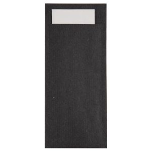 Europochette Kraft Black Cutlery Pouch with White Napkin (Pack of 500)