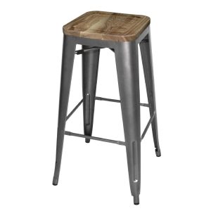 Bolero Bistro High Stools with Wooden Seat Pad Metal (Pack of 4)