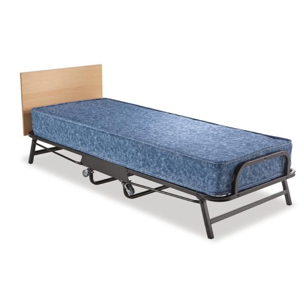 Steel frame. Polyester fabric. Single water resistant mattress.