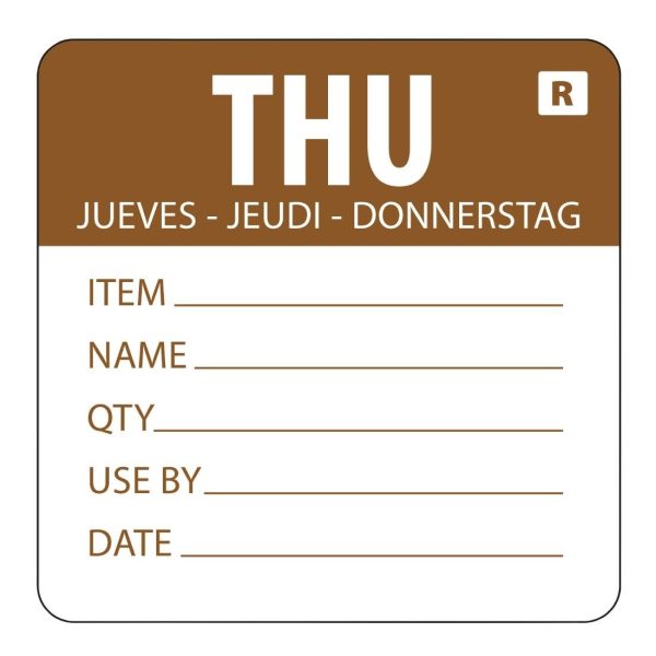 Thursday - Brown. 2" labels