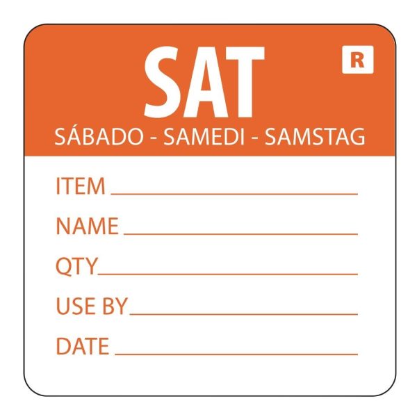 Saturday - Orange. 2" labels