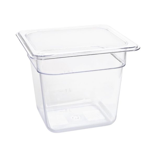 Capacity: 2.3Ltr. GN 1/6. Sixth Size. Clear. 150mm depth