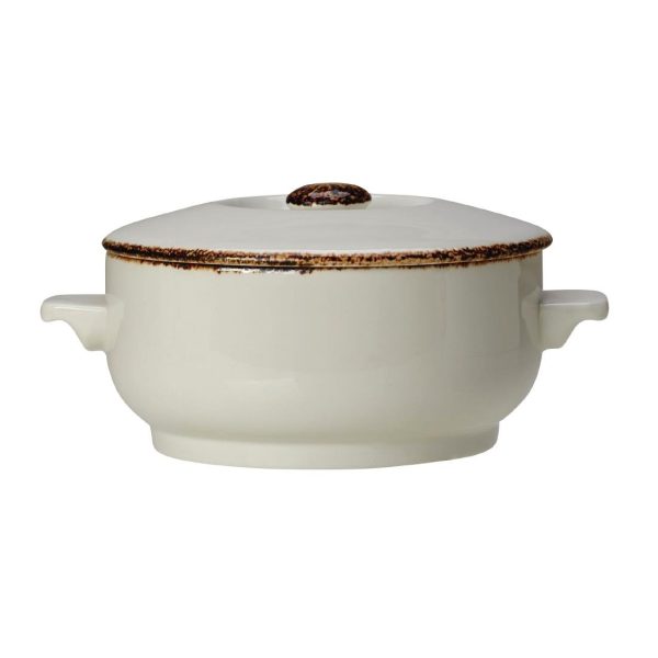 The stylish Brown dapple range offers modern tableware with touchers of retro and traditional design. Beautiful for restaurants and for home. A delicate brown detailing and flat base make this an ultimate crockery item. Mix and match these with other Steelite ranges to create a beautiful table masterpiece. Dishwasher, microwave, oven and freezer safe. Thermal shock and stain resistant. Casserole Base