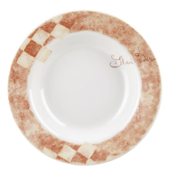 300(Ø)mm/ 11 4/5". White with terracotta border. Pack quantity: 12.Churchill Super Vitrified is one of the strongest ceramic products in the world, created by an established and trusted crockery manufacturer with over 200 years of expertise. Product material is Vitrified Porcelain and is completely dishwasher safe.