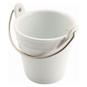 Genware Ceramic Bucket W/ St/St Handle 9cm Dia QTY:6