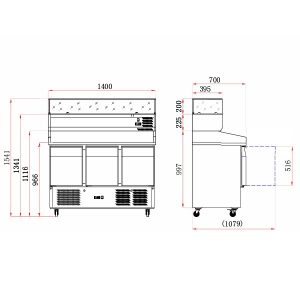 Blizzard 3 Door Compact Gastronorm Pizza Prep Counter 368L