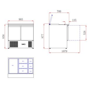 2 Door Compact Prep Fridge with cutting board 240L