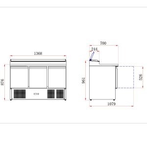 3 DR Compact GN Prep Counter W/ Raised Collar 392L