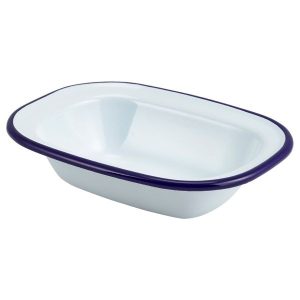 Enamel Rect. Pie Dish White & Blue 16cm QTY:12