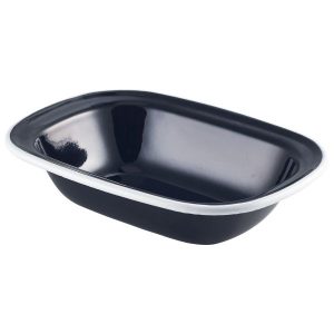 Enamel Pie Dish Black with White Rim 18cm QTY:12