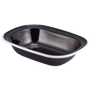 Enamel Pie Dish Black with White Rim 20cm QTY:12