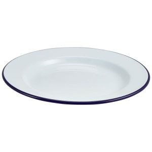 Enamel Wide Rim Plate White & Blue 26cm QTY: 1