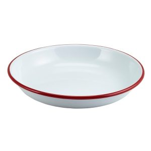 Enamel Rice/Pasta Plate White with Red Rim 20cm QTY: 1