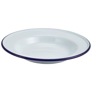 Enamel Deep Plate White & Blue 24cm QTY: 1