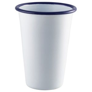 Enamel Tall Tumbler White with Blue Rim 40cl/14oz QTY: 1