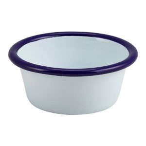Enamel Ramekin White with Blue Rim 8cm Dia 90ml/3.2oz QTY:12