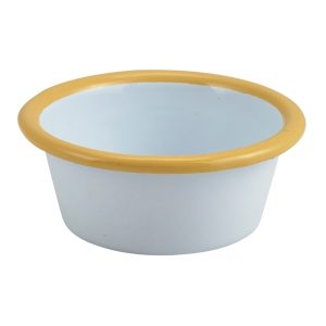 Enamel Ramekin White with Yellow Rim 8cm Dia 90ml/3.2oz QTY:12