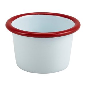 Enamel Ramekin White with Red Rim 7cm Dia 90ml/3.2oz QTY:12