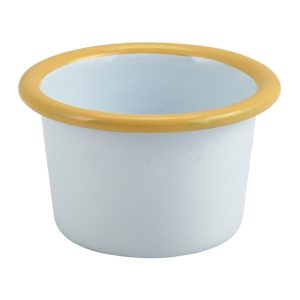 Enamel Ramekin White with Yellow Rim 7cm Dia 90ml/3.2oz QTY:12