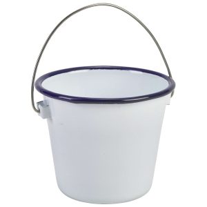 Enamel Bucket White with Blue Rim 10cm Dia QTY:4