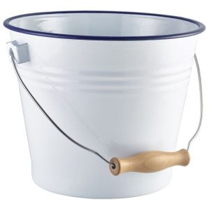 Enamel Bucket White with Blue Rim 22cm Dia QTY:4