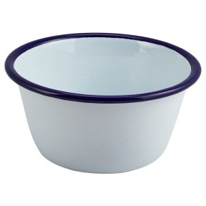 Enamel Round Deep Pie Dish White & Blue 12cm QTY:12