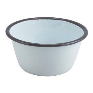 Enamel Round Deep Pie Dish White with Grey Rim 12cm QTY:12