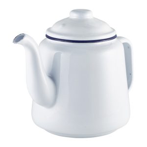 Enamel Teapot White with Blue Rim 1L QTY: 1