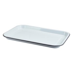 Enamel Serving Tray White with Grey Rim 33.5×23.5×2.2cm QTY: 1
