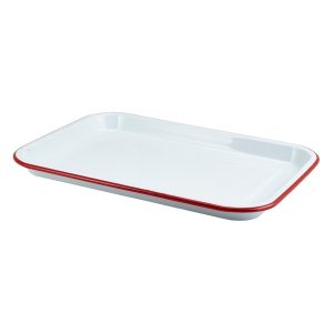Enamel Serving Tray White with Red Rim 33.5×23.5×2.2cm QTY: 1
