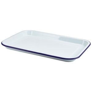 Enamel Serving Tray White with Blue Rim 38.2×26.4×2.2cm QTY: 1