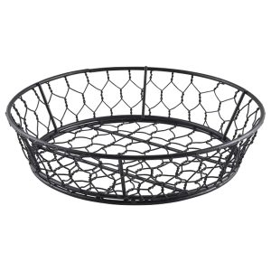 Genware Round Black Wire Basket 24 x 6cm QTY:6