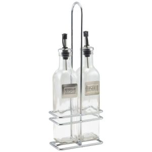 Square Glass Oil & Vinegar With Chrome Stand qty:1