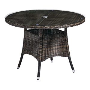 Clova 110 Dia Dining Table – Brown Weave – Glass Top