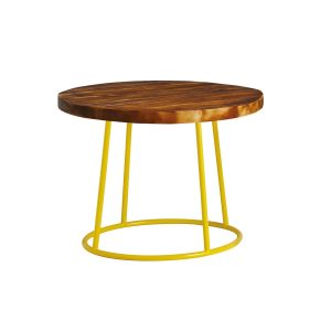 Max Coffee Table – Yellow Base -Rustic Solid Wood Top 600Dia