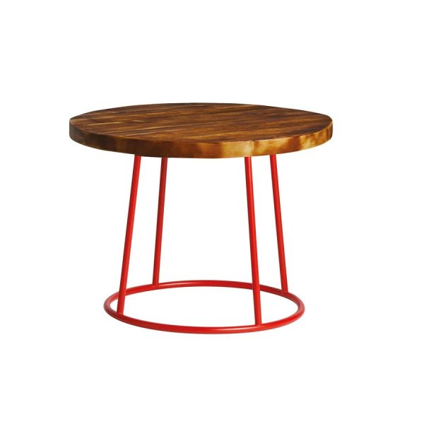 Max Coffee Table – Red Base – Rustic Solid Wood Top – 600Dia