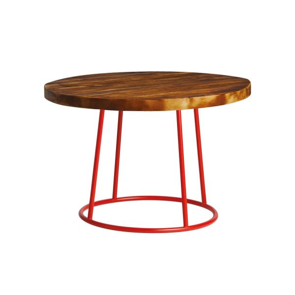 Max Coffee Table – Red Base – Rustic Solid Wood Top 750Dia